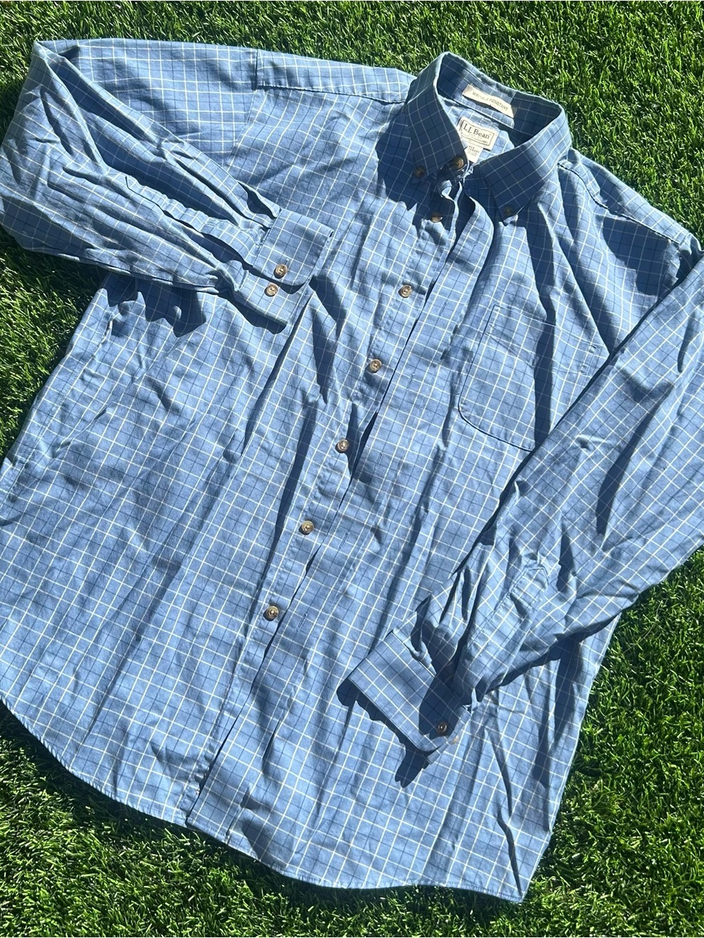 L.L. Bean Men’s Light Blue Windowpane Button-Down Shirt